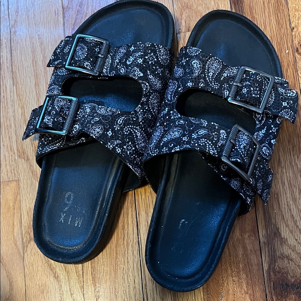Mix No. 6 Black Paisley Double-Buckle Slide Sandals